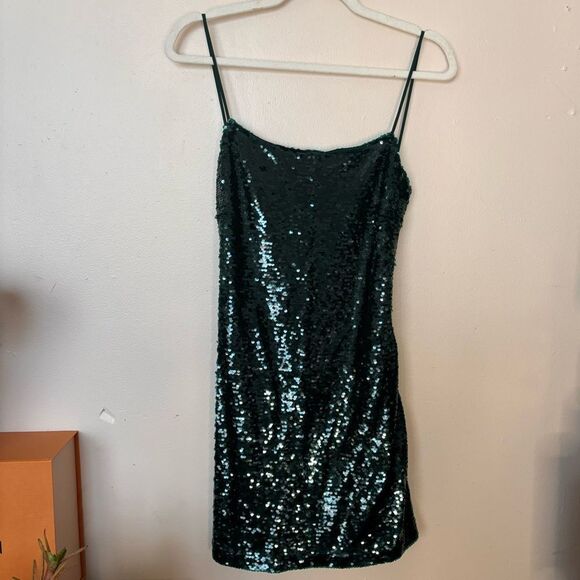 ZARA Green Sequin Lace-up Mini Dress Size S - Picture 11 of 11